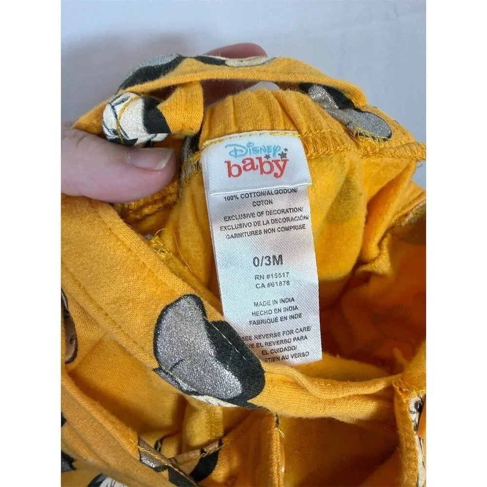 Disney Minnie Mouse Baby Romper Overalls Mustard Yellow Bow Print Snap